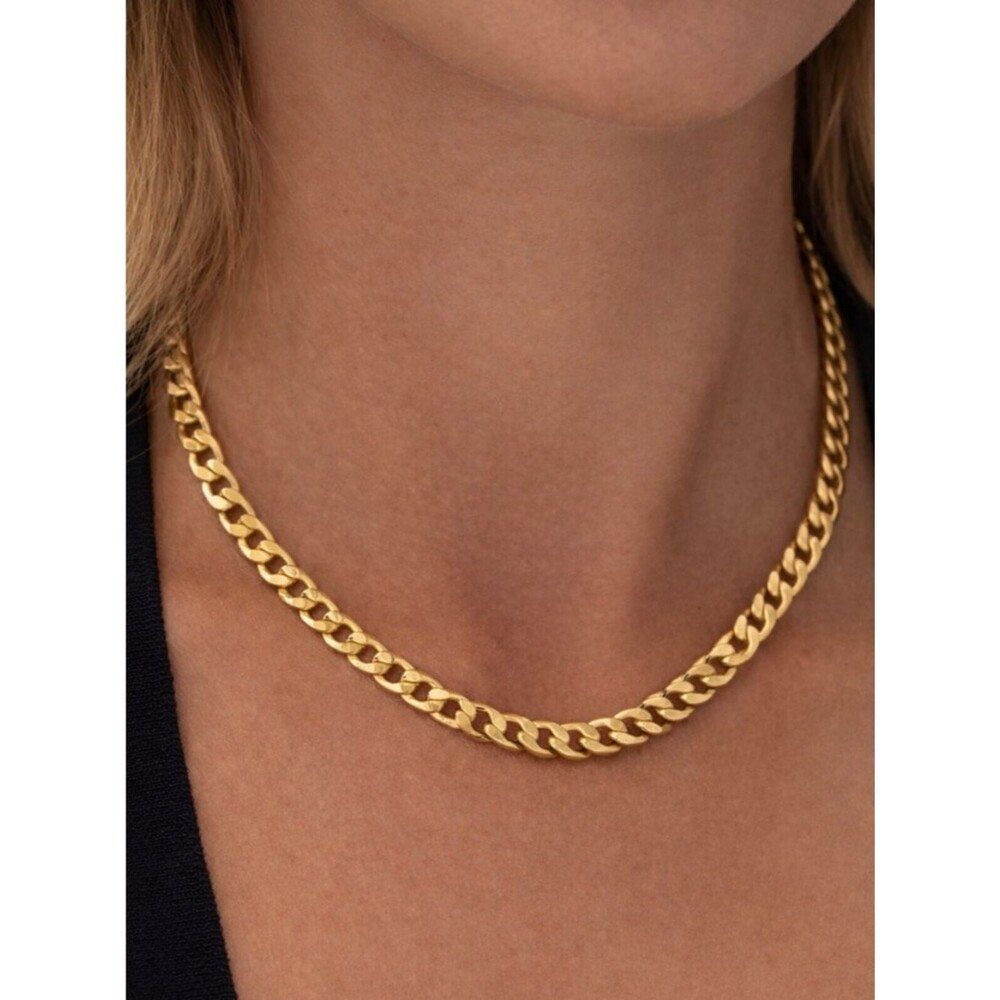 14K Gold Cuban Link Chain Necklace 8mm Chunky Choker Clavicle Gold Plated 15-17”